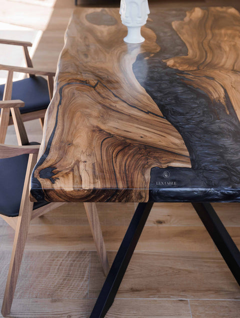 Epoxy resin table walnut wood, custom size Sentiero Notturno