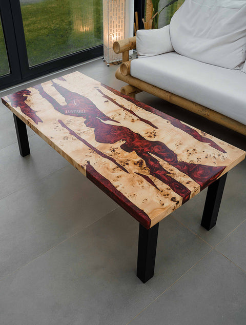 Epoxy table in poplar and bordeaux metallic resin 160x60cm Berry