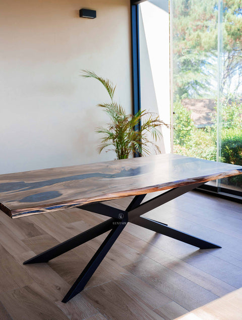 Epoxy resin table walnut wood, custom size Sentiero Notturno