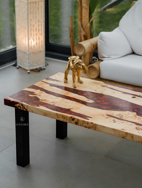 Epoxy table in poplar and bordeaux metallic resin 160x60cm Berry