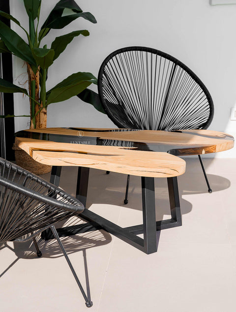 Epoxy coffee table in oak and smoke gray epoxy, custom size Fogliettino