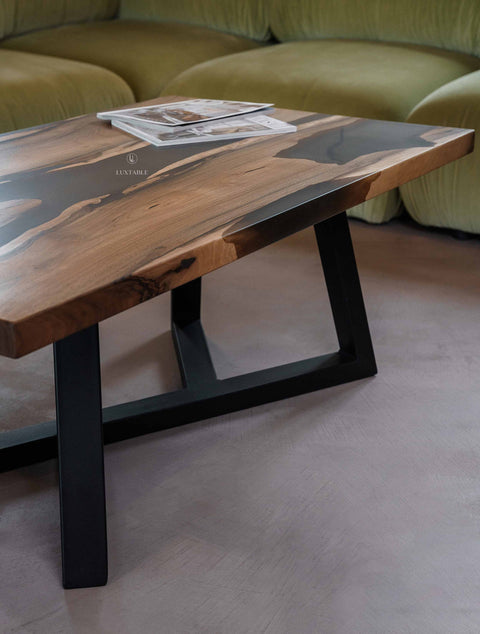 Epoxy table with smoke gray resin and walnut wood, various sizes Astral