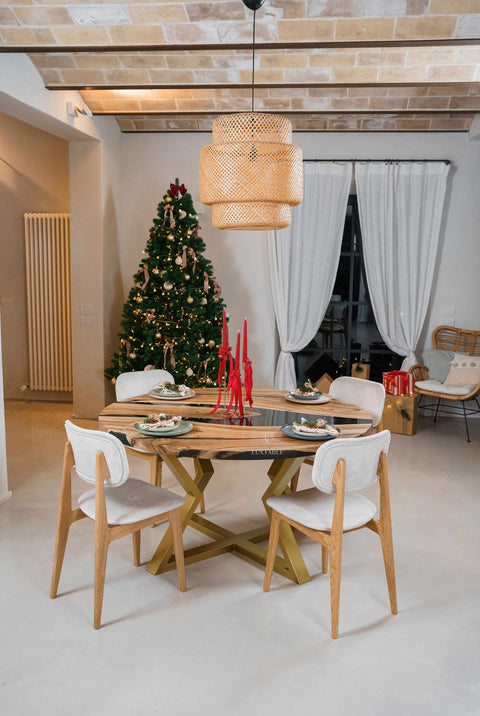 Round epoxy resin table in European walnut custom size Majesty