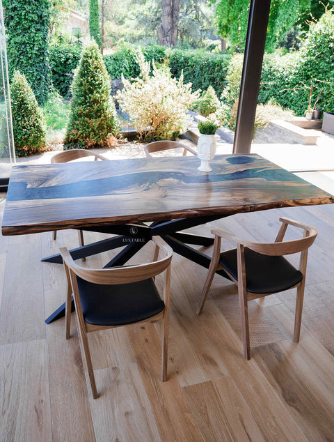 Epoxy resin table walnut wood, custom size Sentiero Notturno