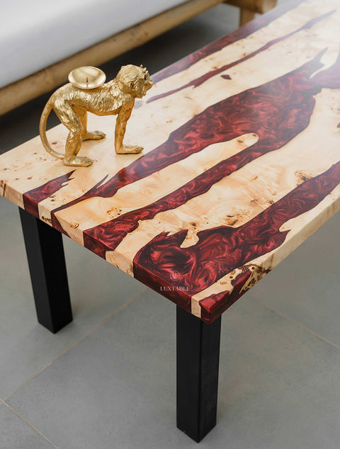 Epoxy table in poplar and bordeaux metallic resin 160x60cm Berry