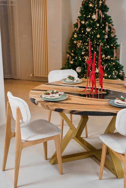 Round epoxy resin table in European walnut custom size Majesty