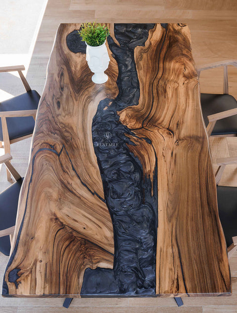 Epoxy resin table walnut wood, custom size Sentiero Notturno