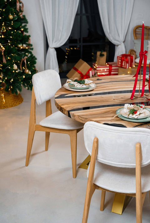 Round epoxy resin table in European walnut custom size Majesty