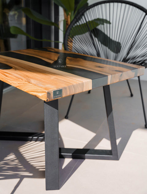 Custom walnut wood and smoke gray resin coffee table, various sizes Monet