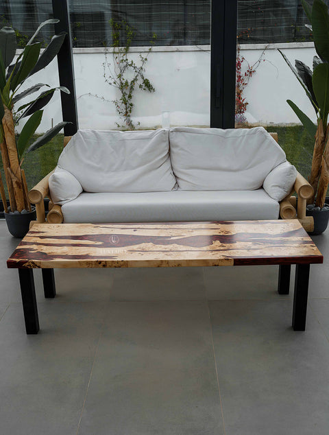 Epoxy table in poplar and bordeaux metallic resin 160x60cm Berry