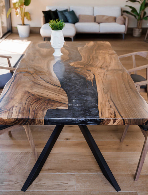 Epoxy resin table walnut wood, custom size Sentiero Notturno