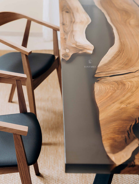 Walnut wood table with smoke gray epoxy, various sizes La Stella Vespertina