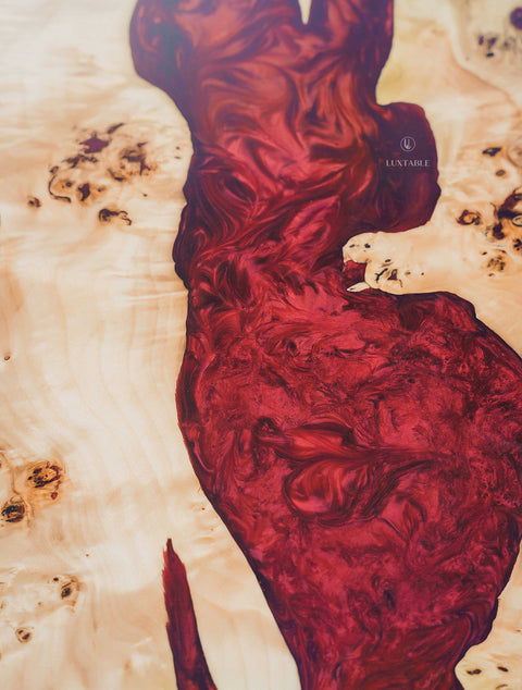 Epoxy table in poplar and bordeaux metallic resin 160x60cm Berry