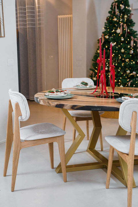 Round epoxy resin table in European walnut custom size Majesty