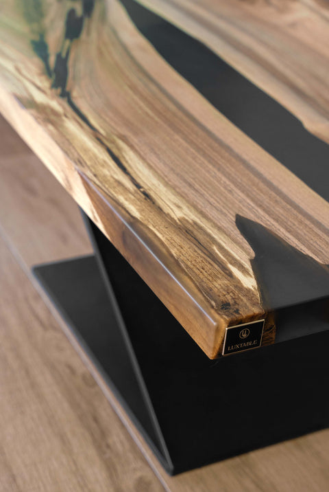 Solid walnut wood coffee table with smoke epoxy 90x60cm Orion