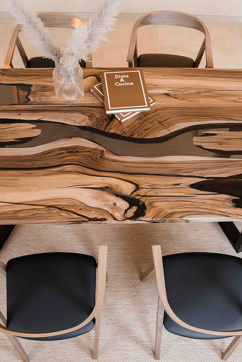 Solid walnut wood table with smoke gray epoxy, cusom size Nairobi