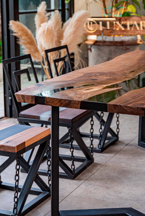 Smoke gray resin table in European walnut, custom size Felino