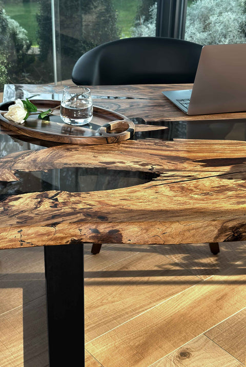 Epoxy river table in European walnut wood, custom size Badori