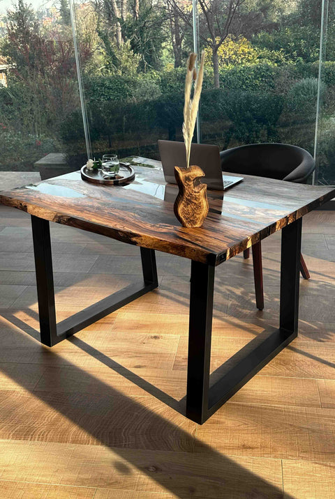 Epoxy river table in European walnut wood, custom size Badori