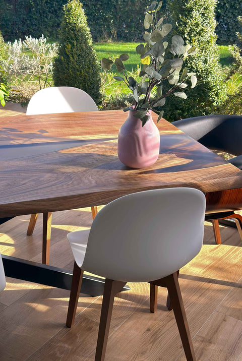 Smoke gray epoxy resin table in walnut wood, custom size Romano