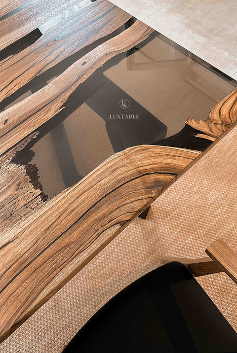 Solid walnut wood table with smoke gray epoxy, cusom size Nairobi