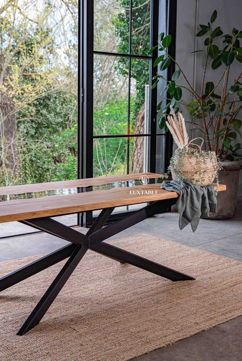 Oak resin table with smoke gray epoxy, custom size Frida