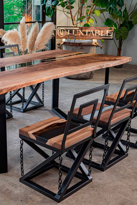 Smoke gray resin table in European walnut, custom size Felino