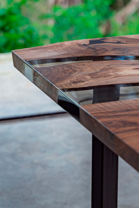 Smoke gray resin table in European walnut, custom size Felino