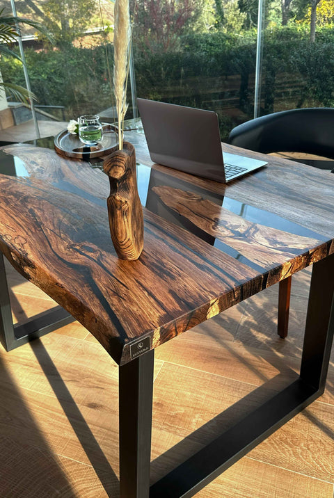 Epoxy river table in European walnut wood, custom size Badori