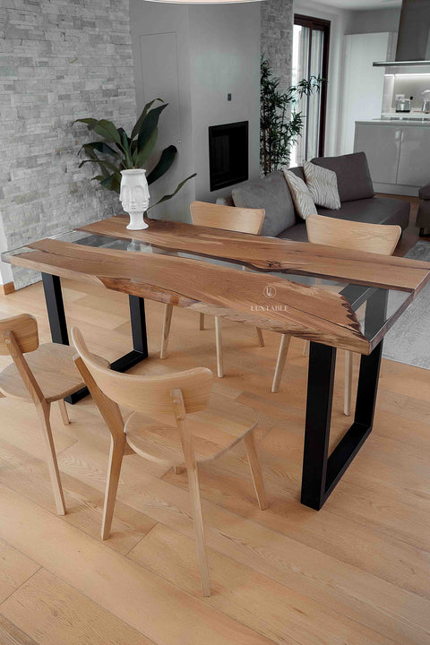 Custom oak resin table with clear epoxy 170x80cm Atene
