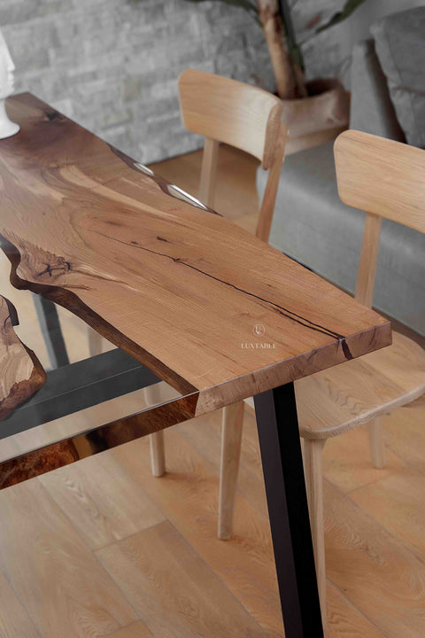 Custom oak resin table with clear epoxy 170x80cm Atene