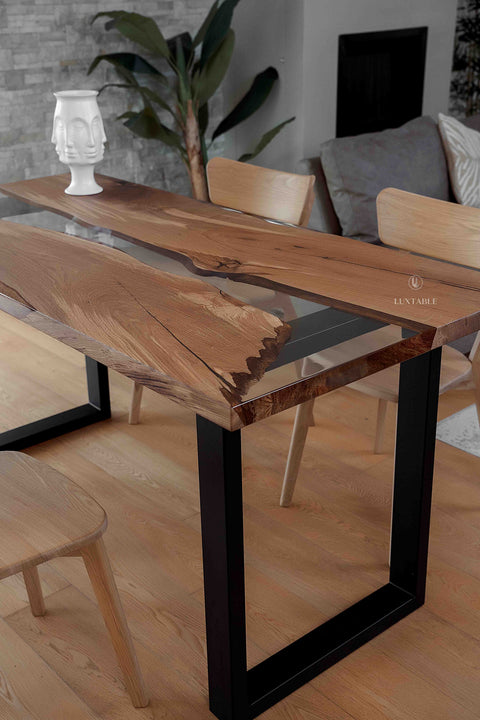 Custom oak resin table with clear epoxy 170x80cm Atene