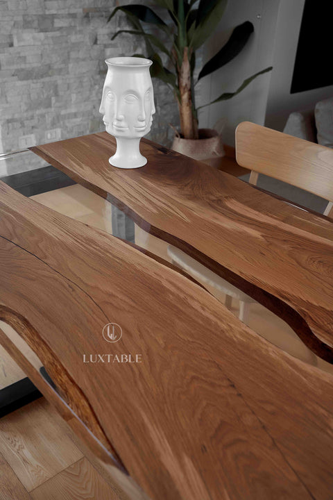 Custom oak resin table with clear epoxy 170x80cm Atene