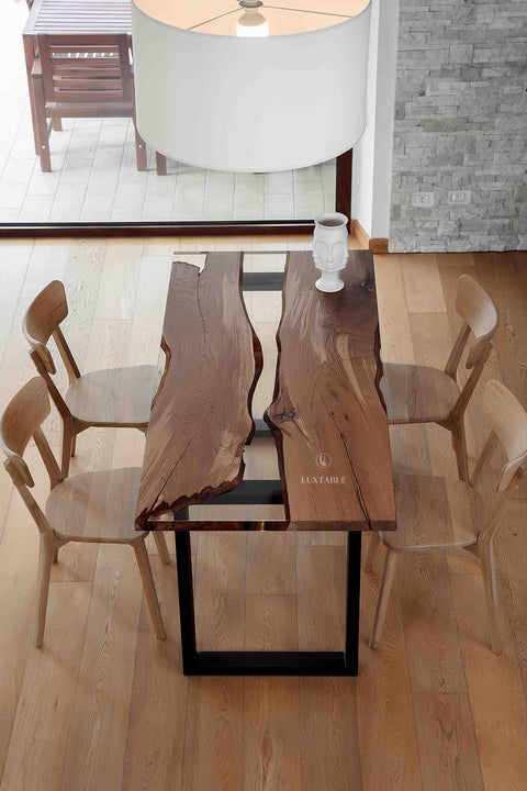 Custom oak resin table with clear epoxy 170x80cm Atene