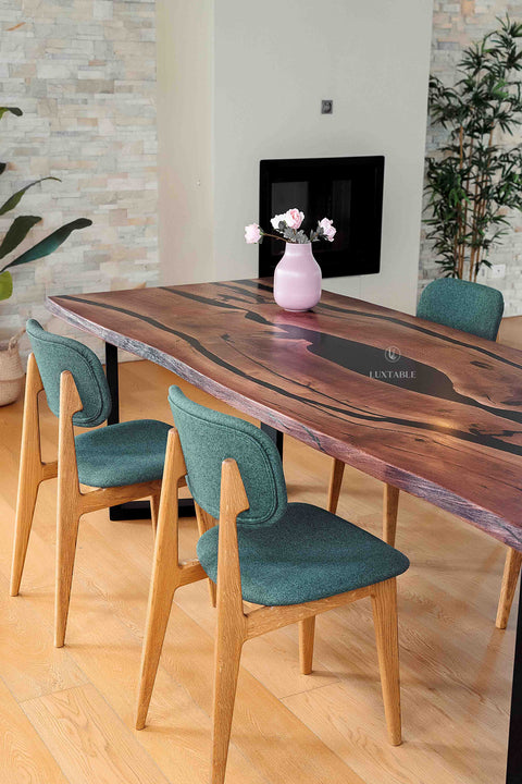 Epoxy table in solid oak and black resin custom size Nocturne