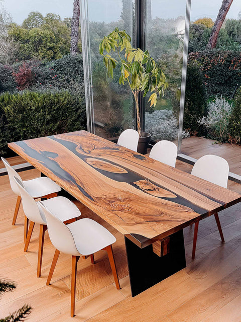 Walnut wood table with smoke gray epoxy 240x100cm Obsession