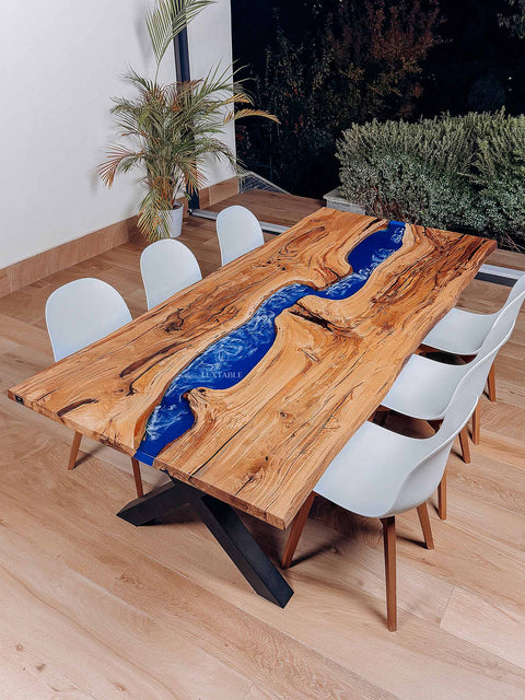 Custom epoxy dining table in solid oak, custom size Caraibi