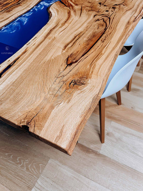 Custom epoxy dining table in solid oak, custom size Caraibi