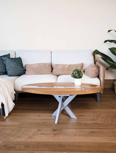 Solid oak coffee table green pigmented epoxy, various sizes Siena