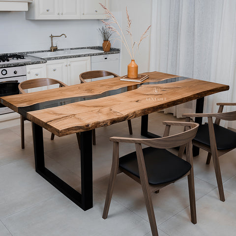 Oak resin dining table with smoke gray epoxy 200x100cm Avalon