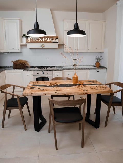 Smoke gray epoxy table in poplar wood, custom size Satin