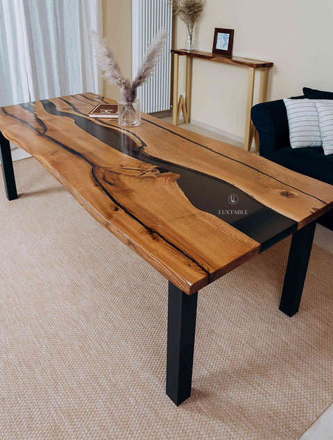 Tavolo in resina epossidica fum  satinata e rovere 250x100cm Sogno