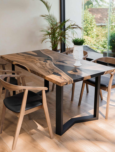 Tavolo con resina epossidica fumé opaca in legno di noce europeo 160x90cm Ombra