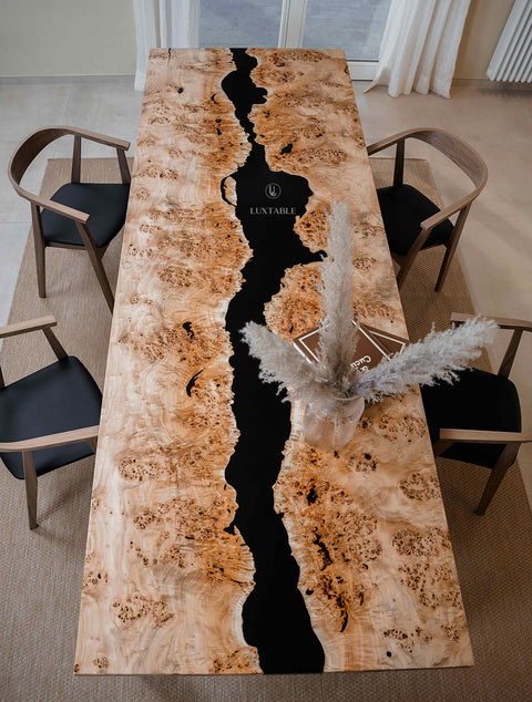 Solid wood table in white poplar and black epoxy, various sizes