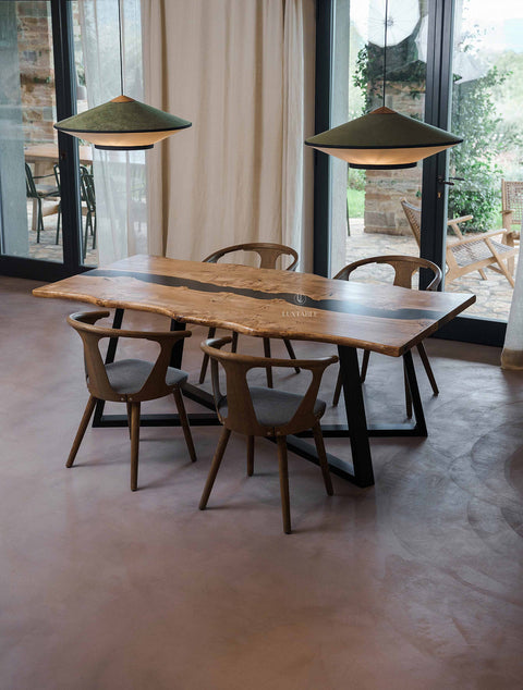 Tavolo in resina fumé e legno di pioppo su misura Elara