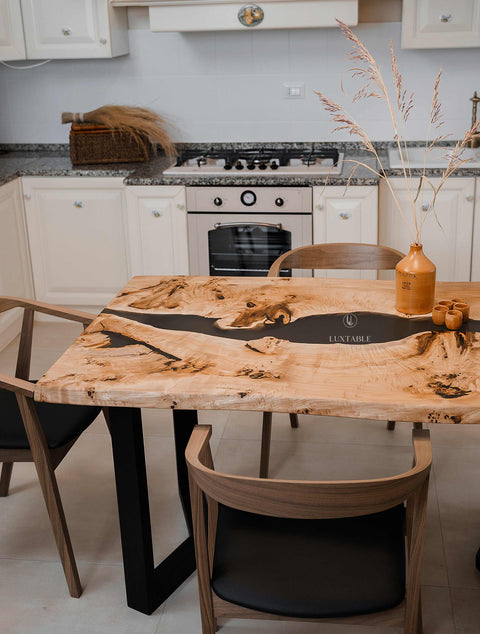 Smoke gray epoxy table in poplar wood, custom size Satin