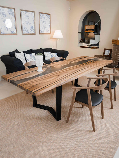Custom black epoxy table in walnut wood, custom sizes Etna