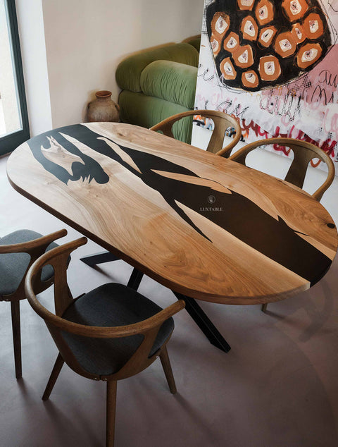 Solid oak coffee table green pigmented epoxy, various sizes Siena