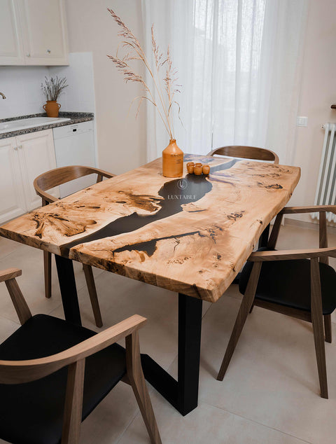 Smoke gray epoxy table in poplar wood, custom size Satin