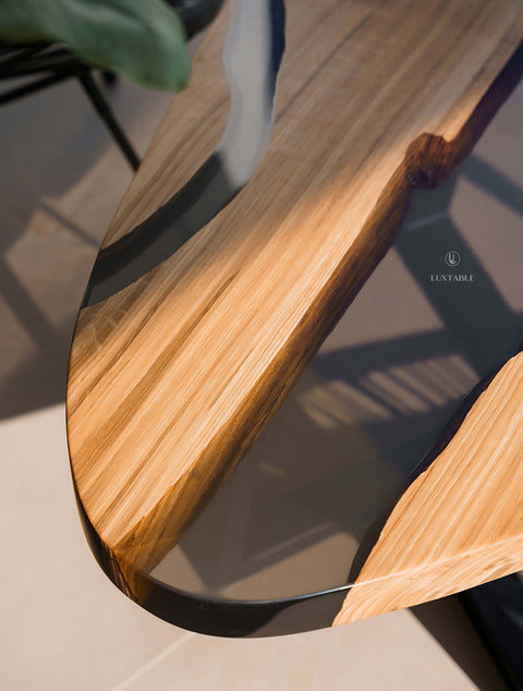 Solid oak coffee table green pigmented epoxy, various sizes Siena